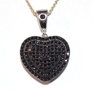 Sterling Silver Black Glass Heart Necklace